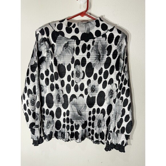 VTG Y2K/90s XL Micropleat Polka Dot Floral Peter Pan Blouse Bell Sleeves Peplum - Picture 3 of 10